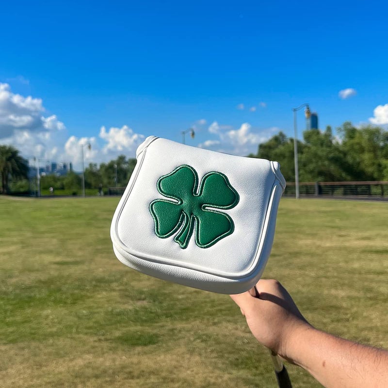 barudan golf Lucky Shamrock Heel Shaft Mallet Cover Square Mallet Putter Cover Headcover Magnetic for Scotty Cameron 6M DB Taylormade Spider S Ping White Pu Leather Made for Golfer Men - Image 2